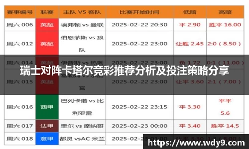 瑞士对阵卡塔尔竞彩推荐分析及投注策略分享